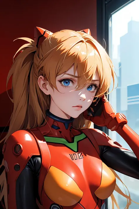 (masterpiece, best quality), 1girl, beautiful face, beautiful body, <lora:souryuu_asuka_langley:1> souryuu_asuka_langley, plugsuit, bodysuit, interface headset, red bodysuit, hair between eyes, pilot suit