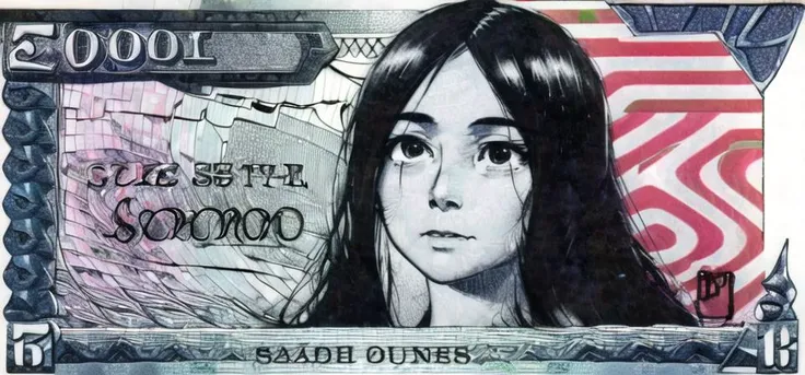 ((masterpiece)),(best quality), absurdres,sadako_yamamura,<lora:Sadakobest:0.8>,  <lora:moneyStyle_v10:0.5>, money,dollar bill,banknote,monochrome, traditional media,anime artstyle, cute face,