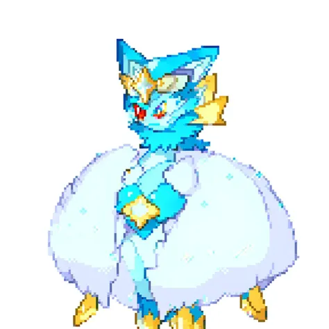 a close up of a pixel style pokemon character in a white dress