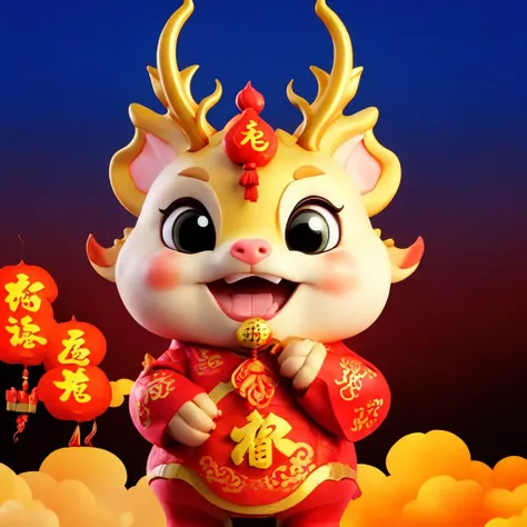 a close up of a cartoon pig with a red and gold outfit