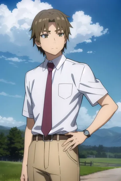 atsumumatsuyuki, <lora:atsumu matsuyuki s1-lora-nochekaiser:1>,
atsumu matsuyuki, brown hair, (brown eyes:1.3), male focus,
BREAK shirt, school uniform, white shirt, short sleeves, necktie, collared shirt, belt, pants, red necktie, watch, wristwatch,
BREAK...