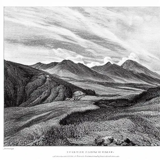 <lora:engraving (1):1> engraving, black and white,  mountain, hills, forest, sky, clouds