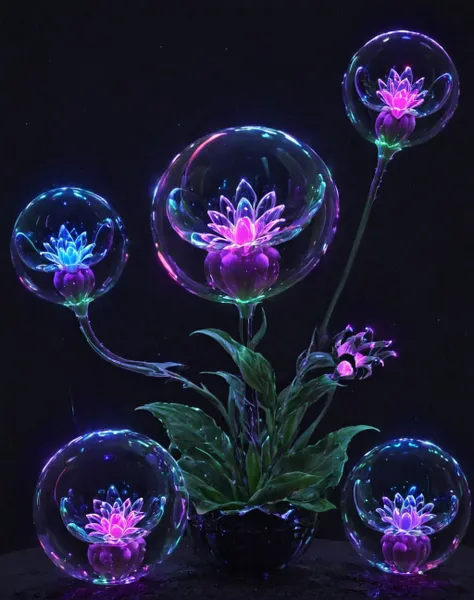 <lora:Glowing_bubble_XL:1> glowing bubble flower