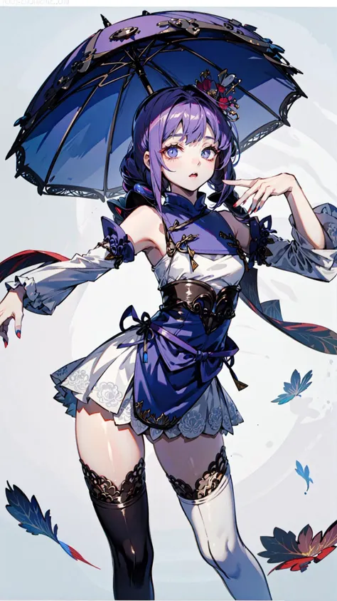 anime character with umbrella and dress and stockings in the air