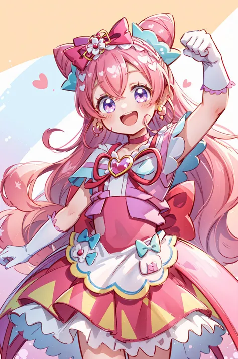 a close up of a anime character with a pink dress and a bow