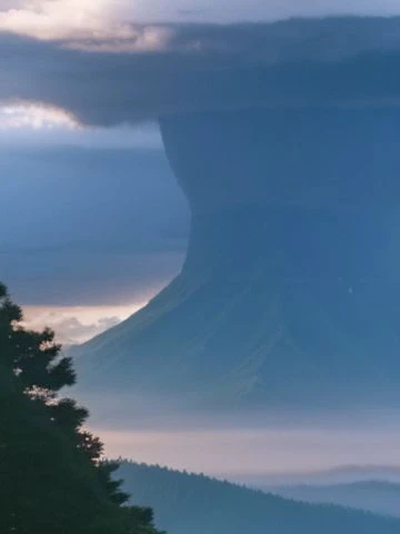 araffes in the distance with a mountain in the background