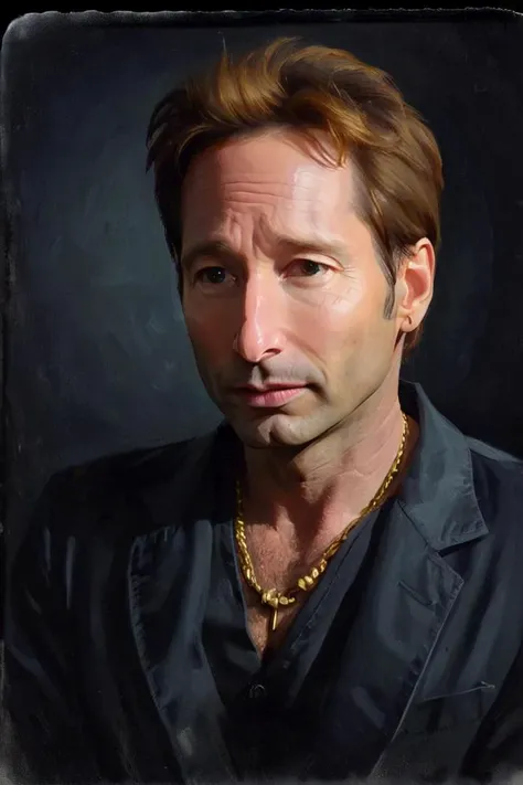 portrait, elegant,close up of a Disgusting (David Duchovny:1.3) , embarresed, he is Making photographs, in robe tailored by Jonathan Saunders designed by The Hunger Games, Yellow hairstyle, Dusty Earrings and Crown, Steerage background, Moon in the night, ...