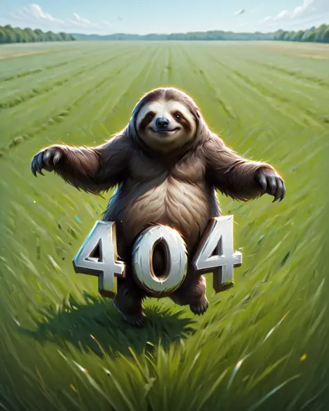 <lora:Harrlogos_v1.1:1>   <lora:404ra_v4.0.4:1>, 404 text logo, concept art, POV shot of a hefty Sloth, jumping in a field, Hyperpop, glimmering transformation, 4K, <lora:Pavel_Sokov:0.8> painting, pavel, sokov