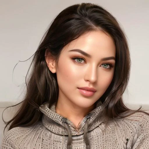 (((a woman wearing a pullover :1.2, full body:1.4))<lora:ValentinaMaiskayaV3Lora:0.8> 1girl, blue eyes, brown hair, dress, grin, lips, looking at viewer, realistic, smile, solo, teeth, upper body, high detail skin, high detail eyes, high detail hair, highr...