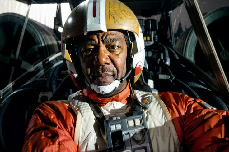 arafed man in a pilot's helmet and helmet sitting in a plane