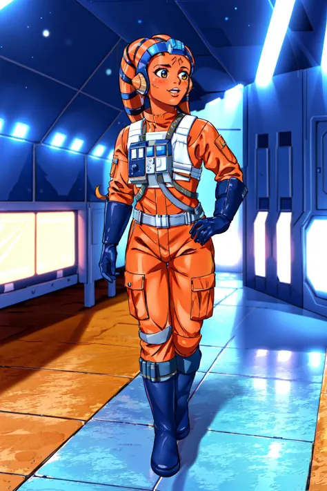 twilek in rebel pilot suit,orange skin,futuristic corridor,tech,space base<lora:RPSV3:0.8> <lora:Race - TwilekV2:0.4><lora:Race - Twilek:0.4>