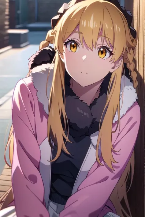 sumucheng, <lyco:sumucheng-LYCORIStest:1>, 
su mucheng, long hair, blonde hair, (yellow eyes:1.5), braids, hair braid,
BREAK sweater, jacket, fur trim, fur-trimmed jacket, pink jacket, pantyhose, skirt, white sweater, white skirt,
BREAK looking at viewer,
...