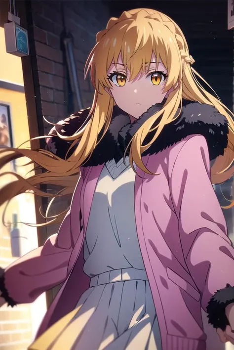 sumucheng, <lyco:sumucheng-LYCORIStest:1>, 
su mucheng, long hair, blonde hair, (yellow eyes:1.5), braids, hair braid,
BREAK sweater, jacket, fur trim, fur-trimmed jacket, pink jacket, pantyhose, skirt, white sweater, white skirt,
BREAK looking at viewer,
...