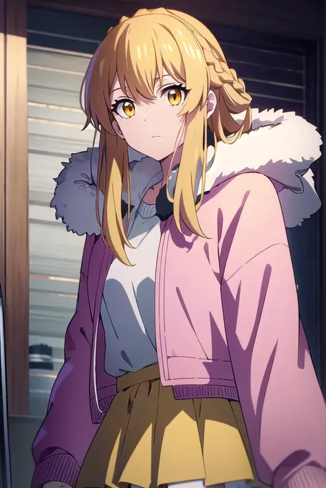 sumucheng, <lyco:sumucheng-LYCORIStest:1>, 
su mucheng, long hair, blonde hair, (yellow eyes:1.5), braids, hair braid,
BREAK sweater, jacket, fur trim, fur-trimmed jacket, pink jacket, pantyhose, skirt, white sweater, white skirt,
BREAK looking at viewer,
...