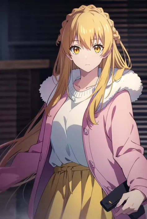 sumucheng, <lyco:sumucheng-LYCORIStest:1>, 
su mucheng, long hair, blonde hair, (yellow eyes:1.5), braids, hair braid,
BREAK sweater, jacket, fur trim, fur-trimmed jacket, pink jacket, pantyhose, skirt, white sweater, white skirt,
BREAK looking at viewer,
...