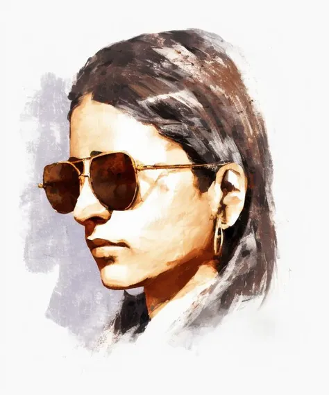 A digital painting of a young Indian woman, wearing aviator sunglasses ((good brushwork)), dramatic lighting,  <lora:DIG_JBX:1.8> DIG_JBX