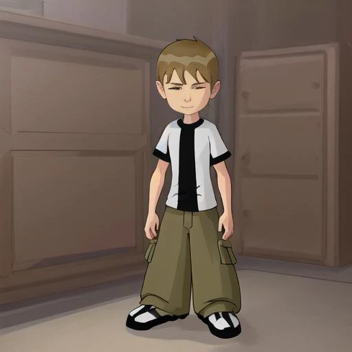 <lora:Ben10:1.2>, 1 boy, bentennyson, shirt, cargo pants