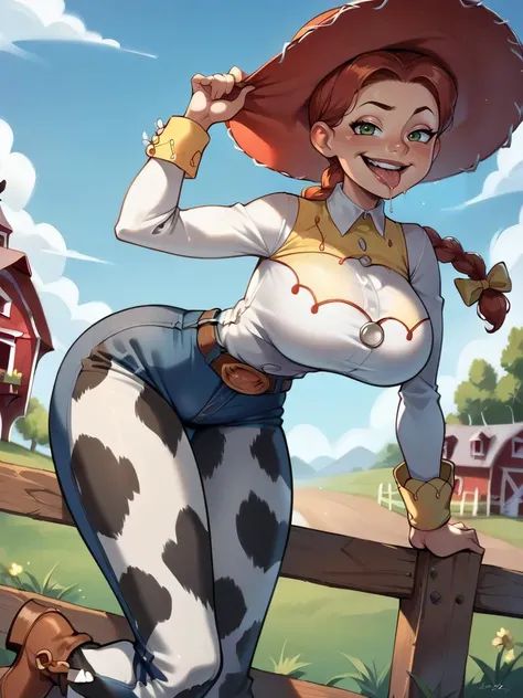 a cartoon cowgirl with a cowboy hat and a cowgirl outfit