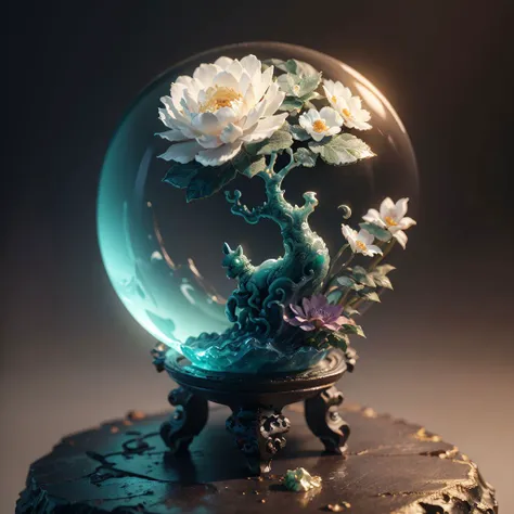 there is a glass ball with a flower inside of it