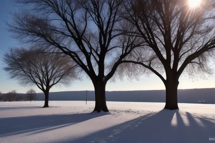 The apple tree, In the rays of the sun, winter, snow