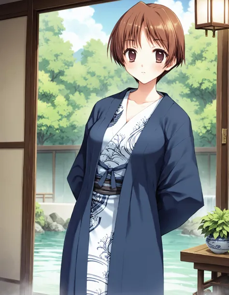 anime image of a woman in a kimono outfit standing in a room