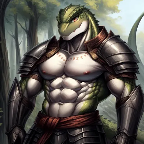 a close up of a man in armor with a dragon on his chest