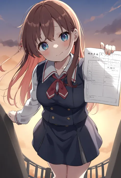 anime girl holding a paper with a list on it