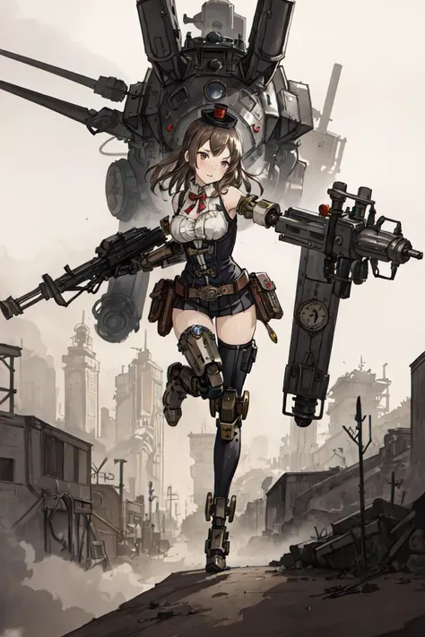 ((best quality, high_resolution, distinct_image)), girl, mecha,action,detailed background,steampunk,