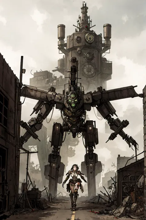 ((best quality, high_resolution, distinct_image)), mecha_zombie,action,detailed background,steampunk,