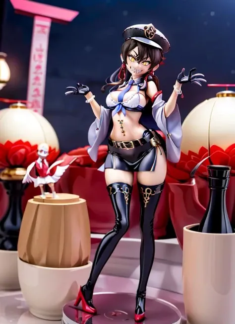 ((best quality)), ((highly detailed)), detailed face, beautiful face, , (1girl), standing, looking back, ((<lora:Change-A-CharacterBCop:.8>, BCop, uniform, vest, belt, necktie, necktie between breasts, bikini top, cleavage, midriff, thighhighs, panties, bo...