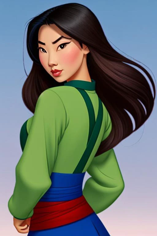 a cartoon image of a woman in a green and blue dress