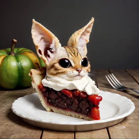 a pie, yummy, funny, cute,
<lora:FelineDNA:1> (felinedna:0.8)