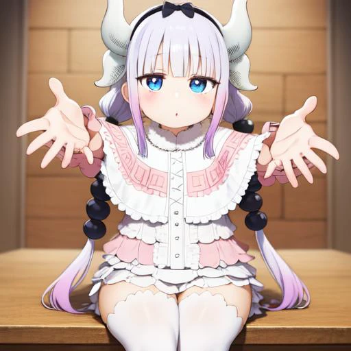 anime girl with horns and a dress sitting on a table