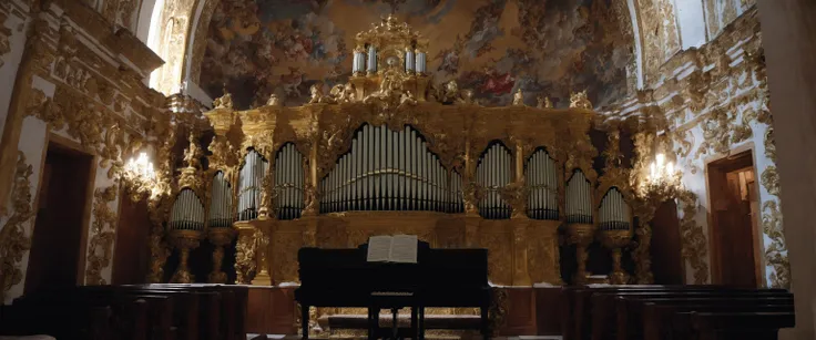 cinematic photo of (evo car with pipe organ engine) in a baroque church of agrigento under the statue of the angels with many many paintings, masterpiece, realistic <lora:evo_agrigento_SDXL-LoRA-v083:0.8> . 35mm photograph, film, bokeh, professional, 4k, h...