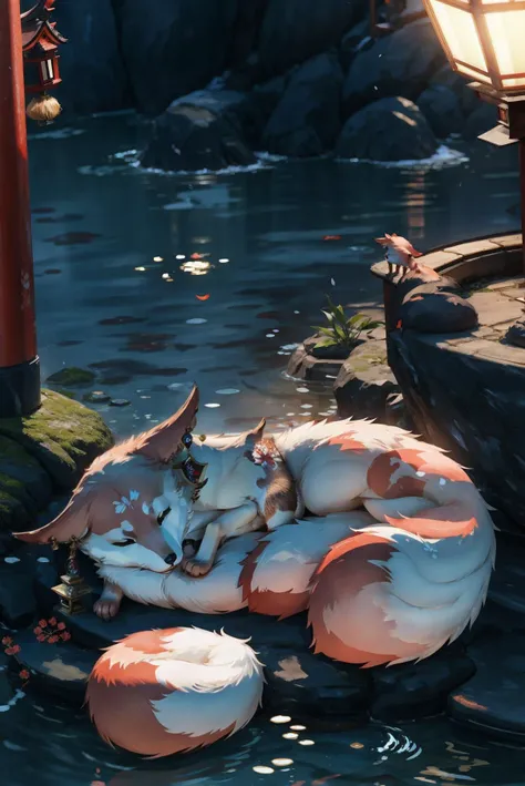 <lora:Japanese scene_20230609163753-000018:0.25> Japanese scene, <lora:YaeMikoFox:1.0>, YAEMIKOFOX, NO HUMANS, MULTIPLE TAILS, sleeping