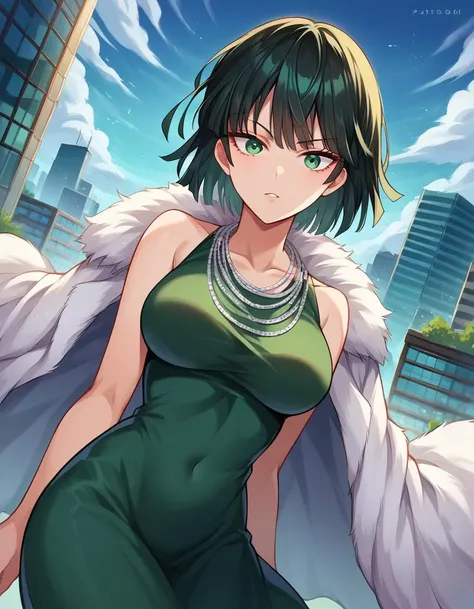 score_9, score_8_up, score_7_up, source_anime,
fubuki, <lora:opm-fubuki-ponyxl-lora-nochekaiser:1>,
fubuki, black hair, green eyes, short hair,
black dress, dress, fur coat, high collar, jewelry, necklace, off shoulder, taut clothes, taut dress,
outdoors, ...