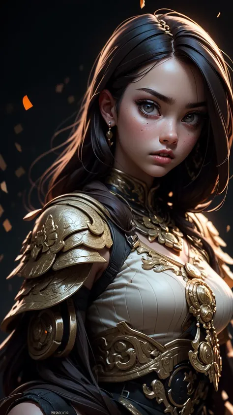 warrior, 1girl, intricate detail ,dark background , HD. Photography