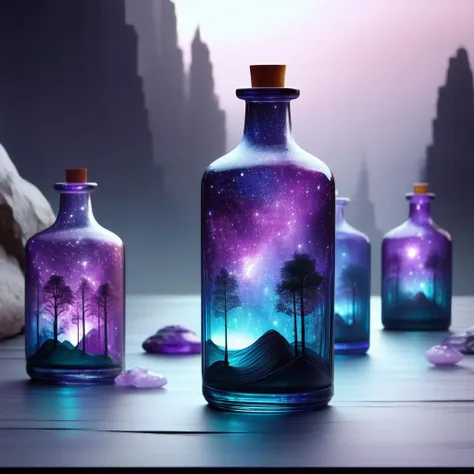 beautiful scenery nature glass bottle landscape, , purple galaxy bottle,