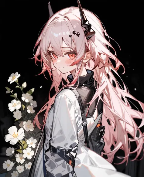 anime girl with pink hair and a black and white outfit