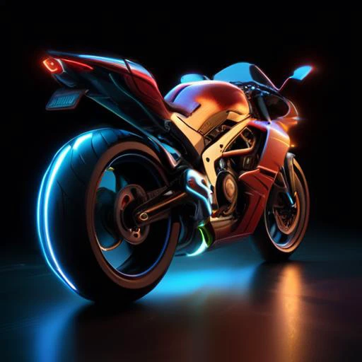 a close up of a motorcycle with a neon light on it