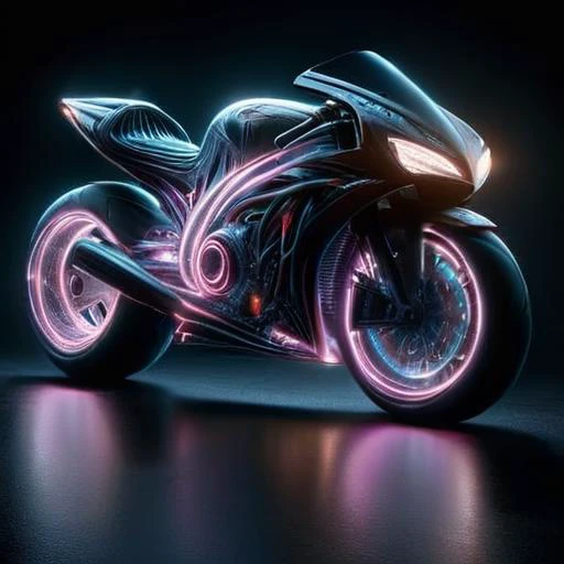 a close up of a motorcycle with neon lights on it