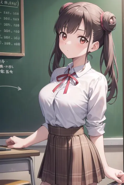 anime girl in school uniform standing in front of a blackboard