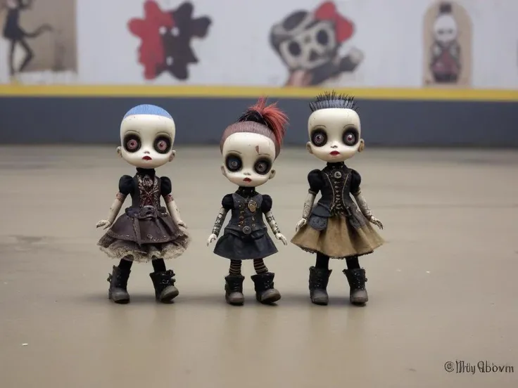 <lora:LowBrowXL:0.85>,  creepy punk style and steampunk style 6lowbrow dolls, abandoned mall parking lot,  lowbrow dolls on the dusty floor, unsettling stillness, in the style of lowbrow, HD-photo, realistic quality details,