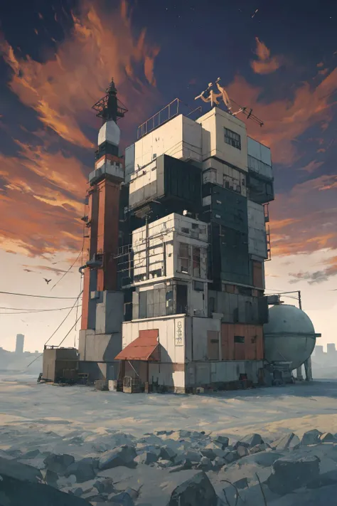 (masterpiece),(best quality),Container_building,wasteland,
pov,Industrial punk, steam style, post-apocalyptic world,
<lora:KK_Container_building_v1:0.8>, (scaffolding:1.5),car,