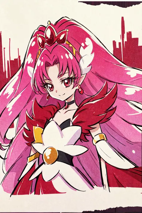 anime character with pink hair and a crown holding a cup