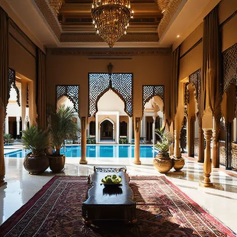 <lyco:Arabic_style_interior_design_Sa_May:1.0> A luxurious arabian style villa