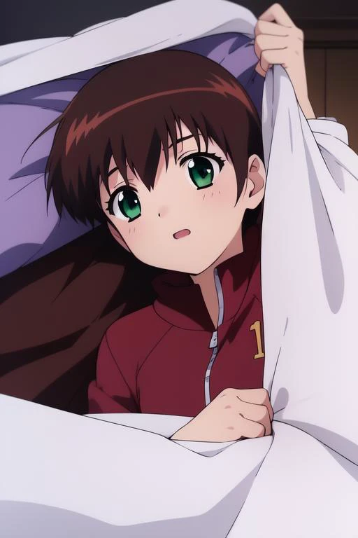 <lora:Miyanoshita_Satsuki:0.8>, MiyanoshitaSatsuki, 1girl, solo, brown hair, long hair, bed, under covers, pillow, lying, green eyes, blanket, dark,
masterpiece, high quality, very_high_resolution, large_filesize, full color,