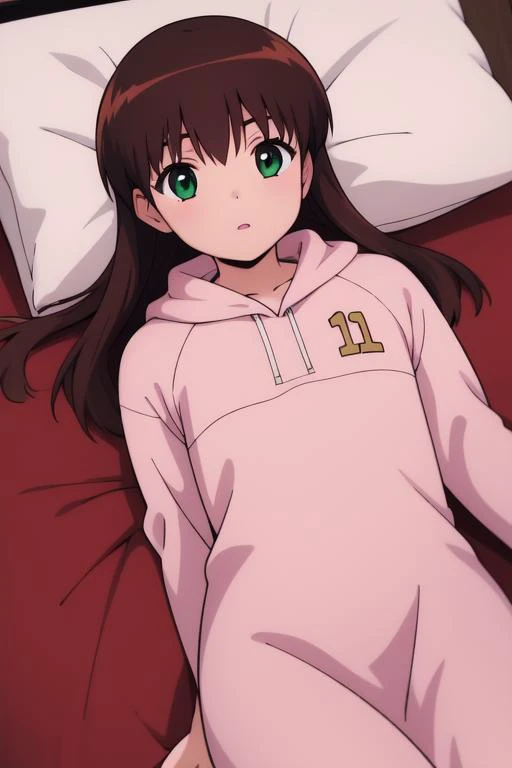 <lora:Miyanoshita_Satsuki:0.8>, MiyanoshitaSatsuki, 1girl, solo, brown hair, long hair, bed, under covers, pillow, lying, green eyes, blanket, dark,
masterpiece, high quality, very_high_resolution, large_filesize, full color,