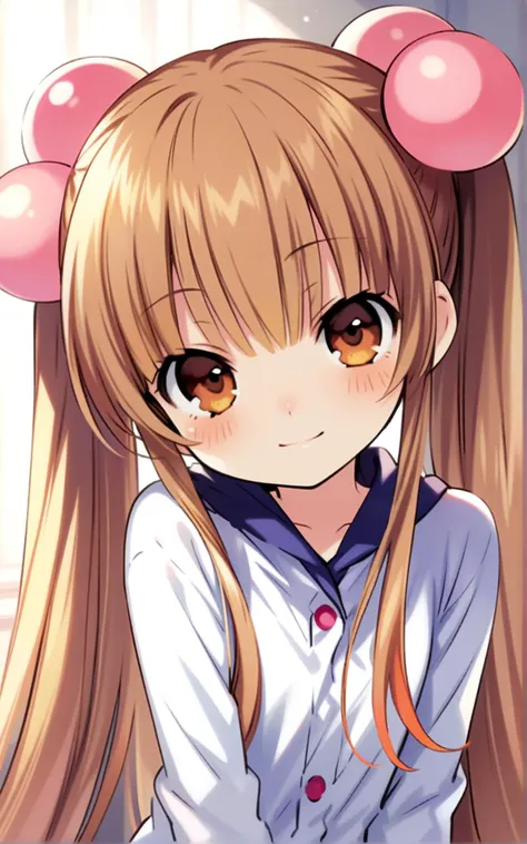 a close up of a girl with long hair and pink ears