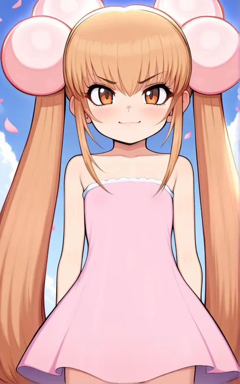 a cartoon girl with long hair and a pink dress